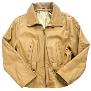 Vintage Women’s Tan Leather Jacket Zip-Up Fitted Bomber Style – XL